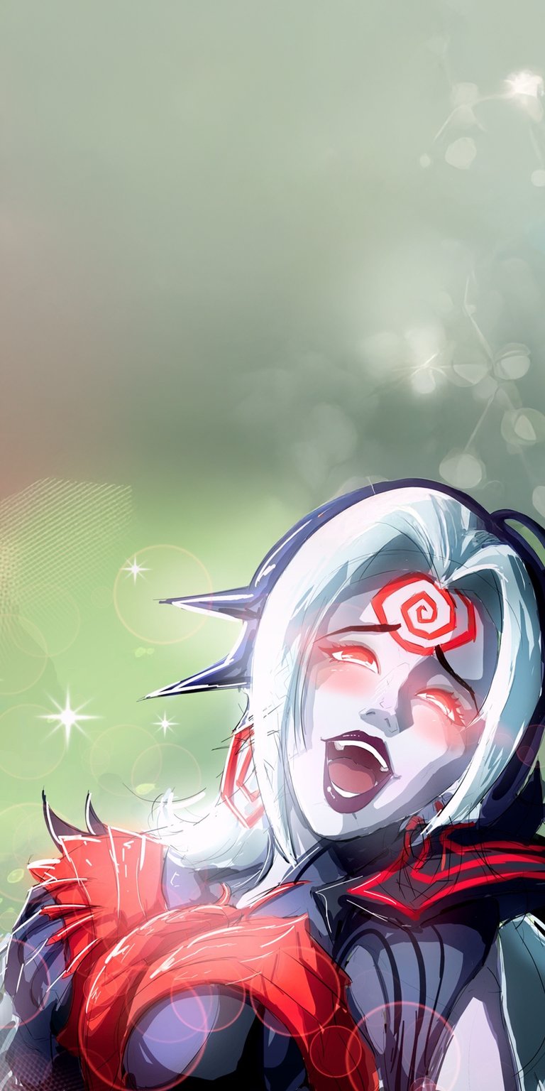 Get this amazing Syndra 4K wallpaper for your iPhone, showcasing her spiky headpiece and the intricate, red spiral on her forehead. This wallpaper captures her glowing red eyes and unique character design.