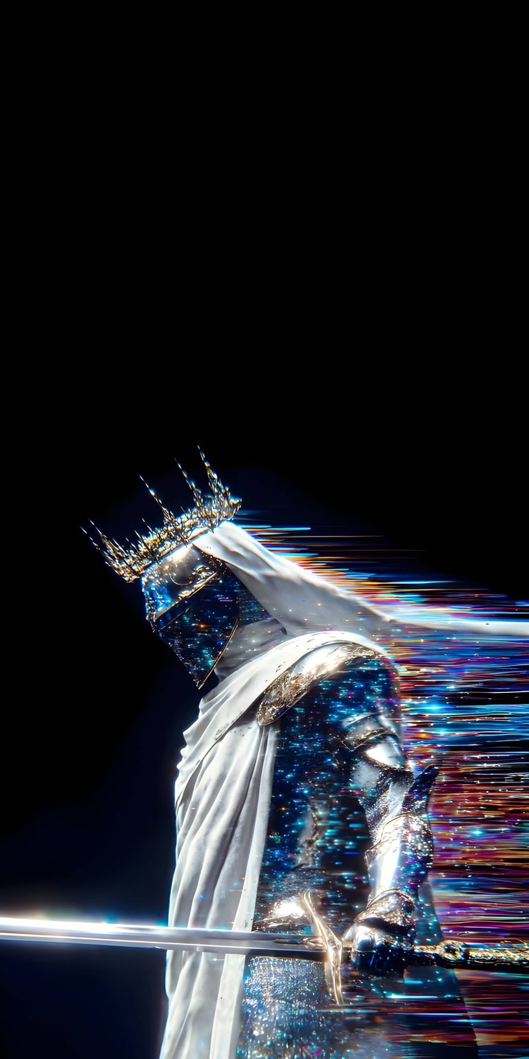 Enhance your iPhone with this stunning Celestial Knight 4K wallpaper; a radiant figure adorned with a glittering crown, standing regal in full armor. This mesmerizing wallpaper captures the knight's ethereal presence with a flowing white cape and hints of gold.