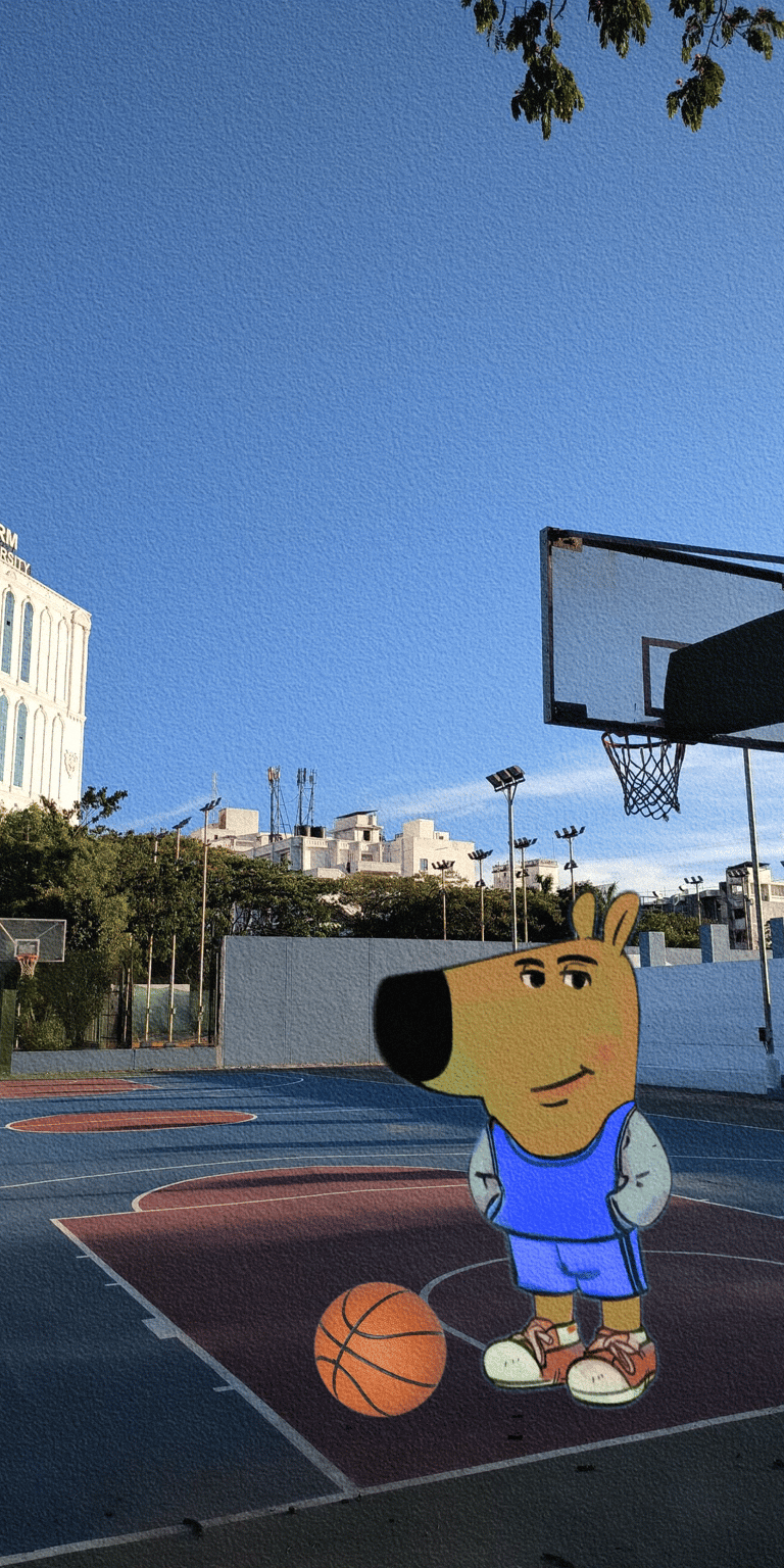 Chill Guy playing basketball at the court wallpaper