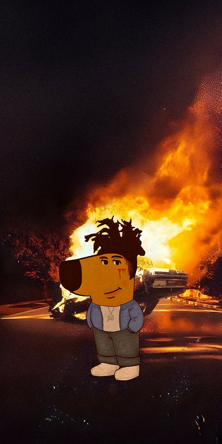 Chill Standing standing in front of a burning car wallpaper