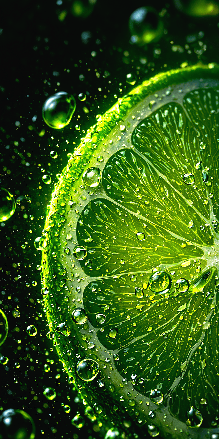 Download this vibrant Lime 4K wallpaper for your iPhone, showcasing the refreshing slice covered in glistening water droplets. The stunning high-resolution wallpaper captures the juicy texture and intense green hues of the lime.