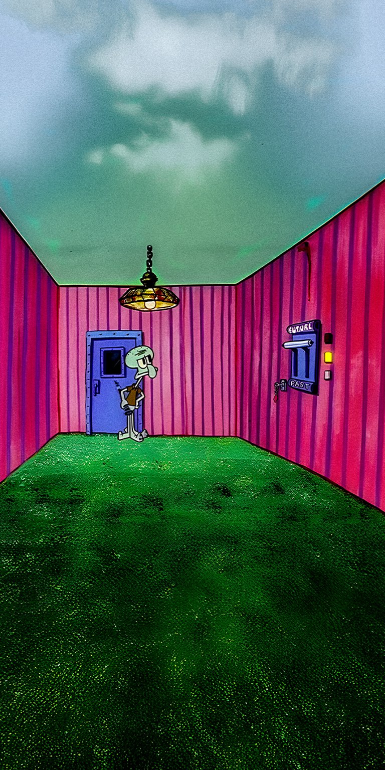 pink 90s spongebob future image green grass room wall strip sb-129 2000s nostalgic