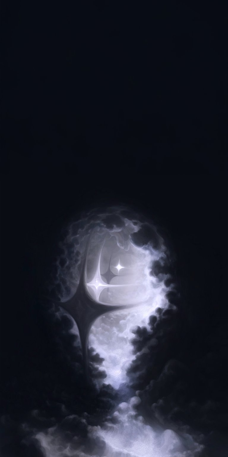 This 4K wallpaper features a luminous four-pointed star emerging from deep, textured clouds, perfect for an OLED / AMOLED wallpapers setup. Designed specifically for iPhone, the high-contrast monochrome palette and soft ethereal lighting create a sophisticated and moody depth for your screen.