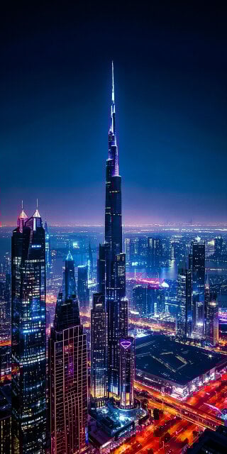 Night skyscraper Burj Khalifa iPhone wallpaper 4K