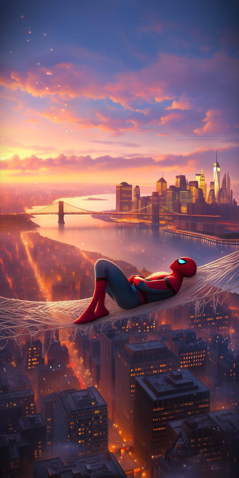 Experience a serene moment with this Spider-Man sunset city live wallpaper featuring Spidey relaxing against a glowing urban skyline. This high-quality live wallpaper brings a calm yet heroic atmosphere to your iPhone or Android lock screen.