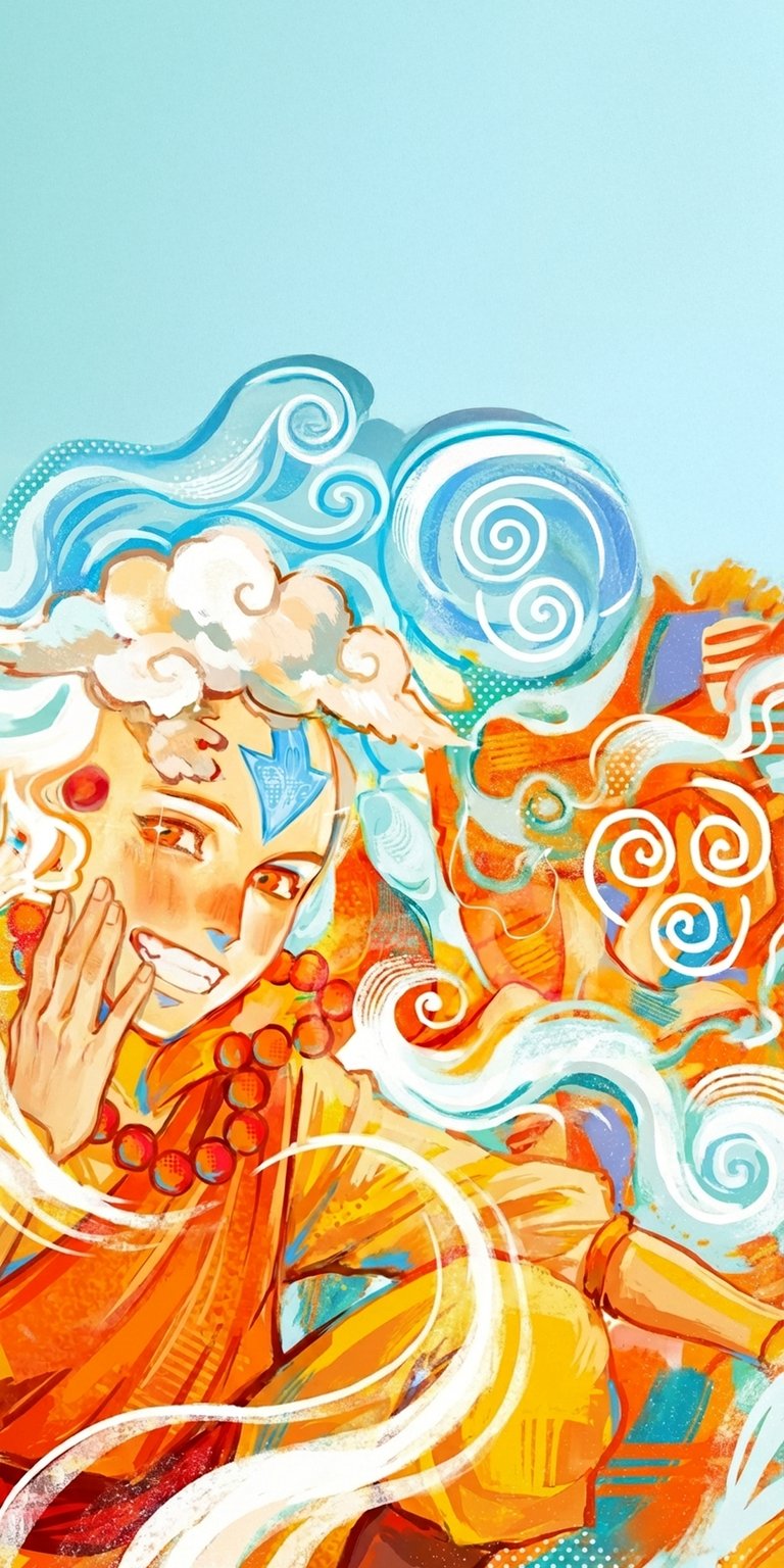 This vibrant Aang Avatar illustrated 4K wallpaper brings a burst of energy to your iPhone with its dynamic orange and blue color palette. The aesthetic wallpapers style features expressive brushwork and elemental swirls, making it a perfect artistic background for your mobile device.