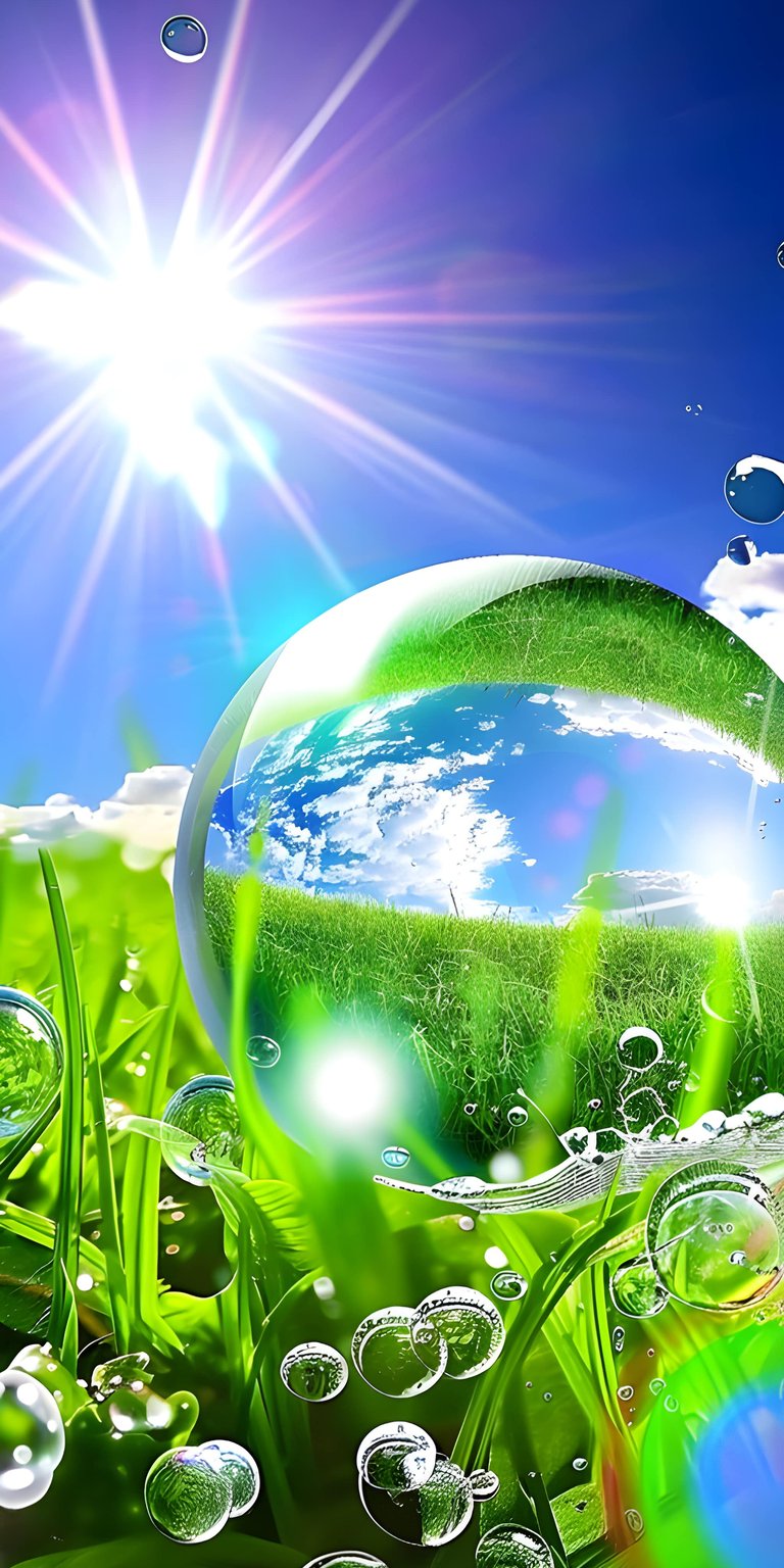 Download this vibrant Nature Orb 4K wallpaper for your iPhone, featuring a glass sphere reflecting a grassy field under a bright blue sky. The stunning wallpaper is also enhanced with dew droplets clinging to the blades of grass.