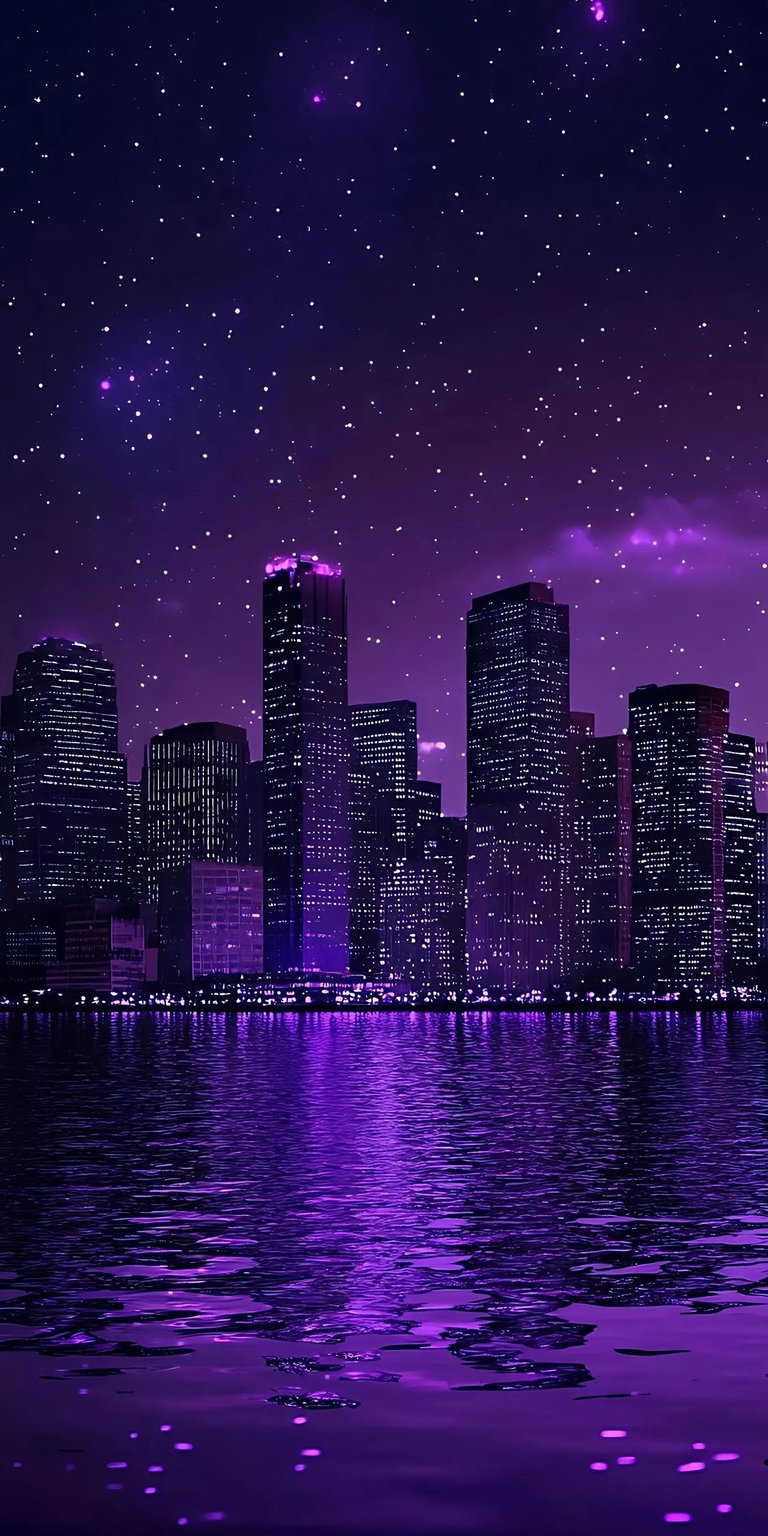 Starry night purple city wallpaper 4K iOS