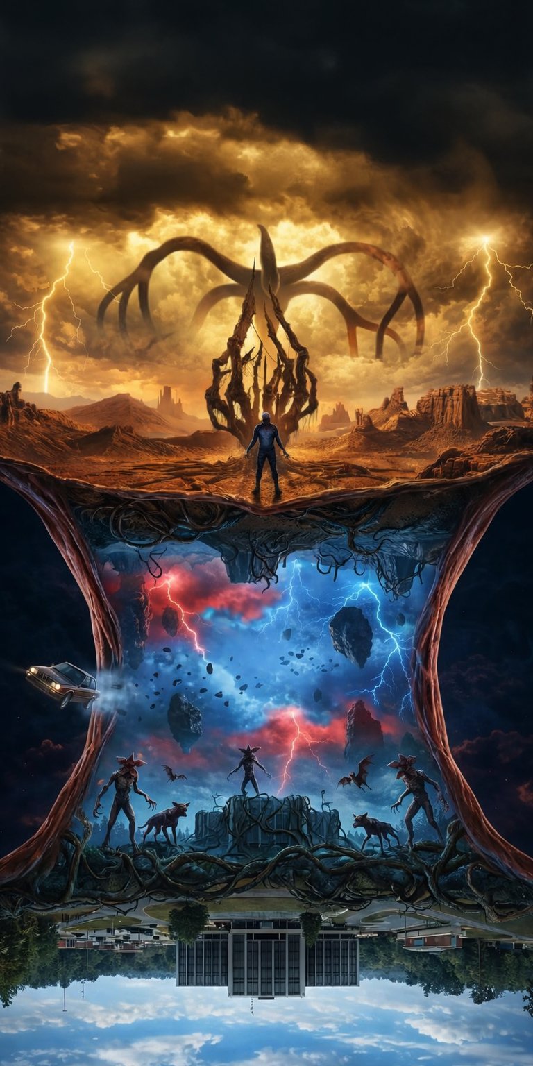 Download this Stranger Things wallpaper in 4K for your iPhone, featuring the Upside Down, menacing Demogorgons, and striking lightning effects. This high-resolution wallpaper brings the eerie atmosphere of the show to life.