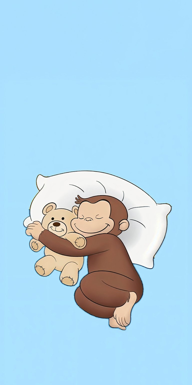 George monkey sleeping with teddy bear wallpaper iPhone 4K