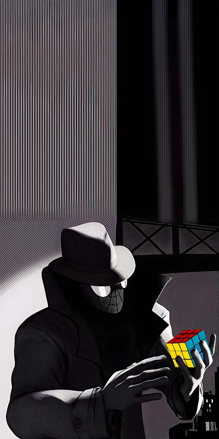 Spiderman Noir solving rubik's cube wallpaper in 4k