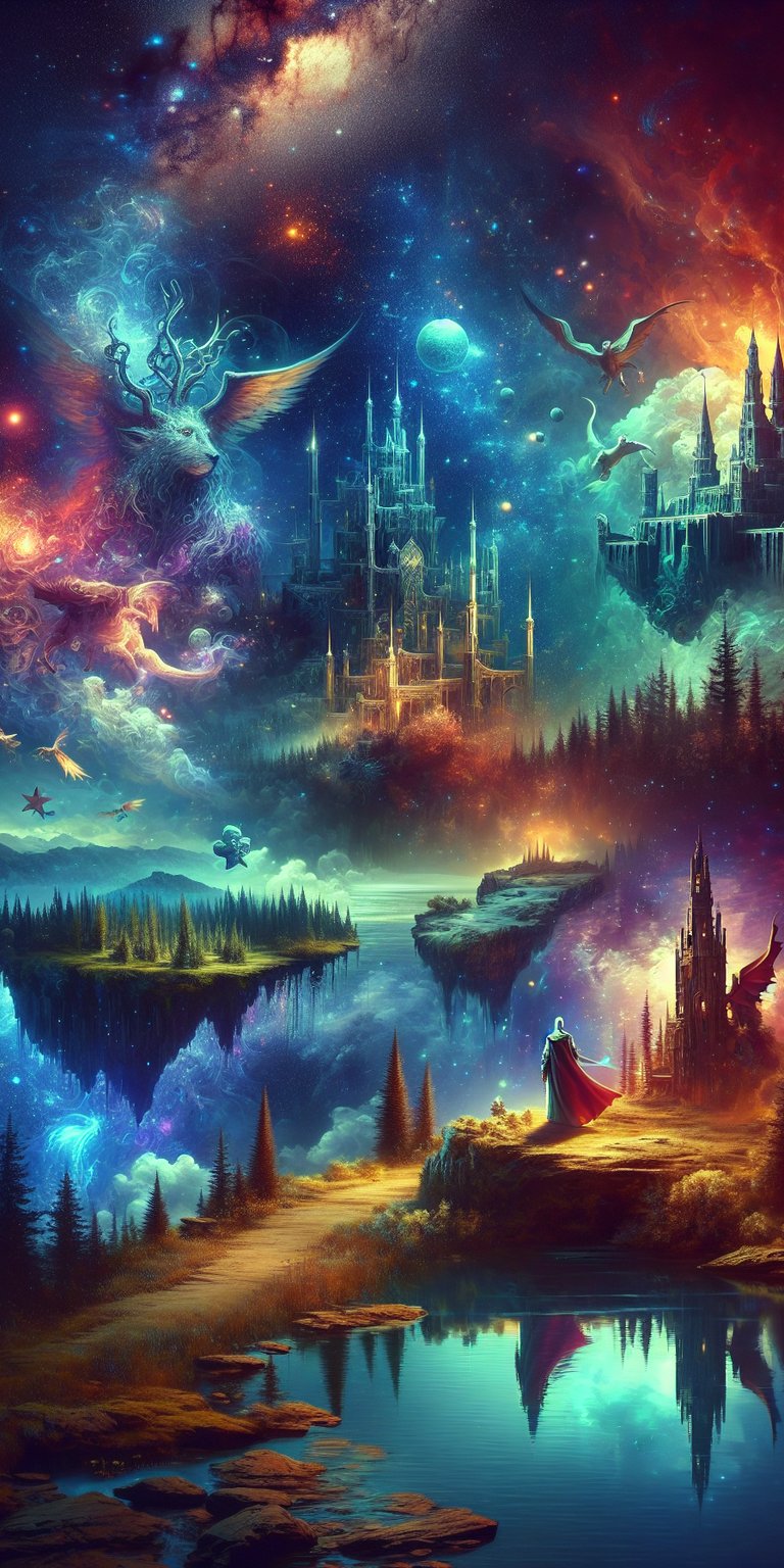 Illustration of landscapes that are floating in the space wallpaper
