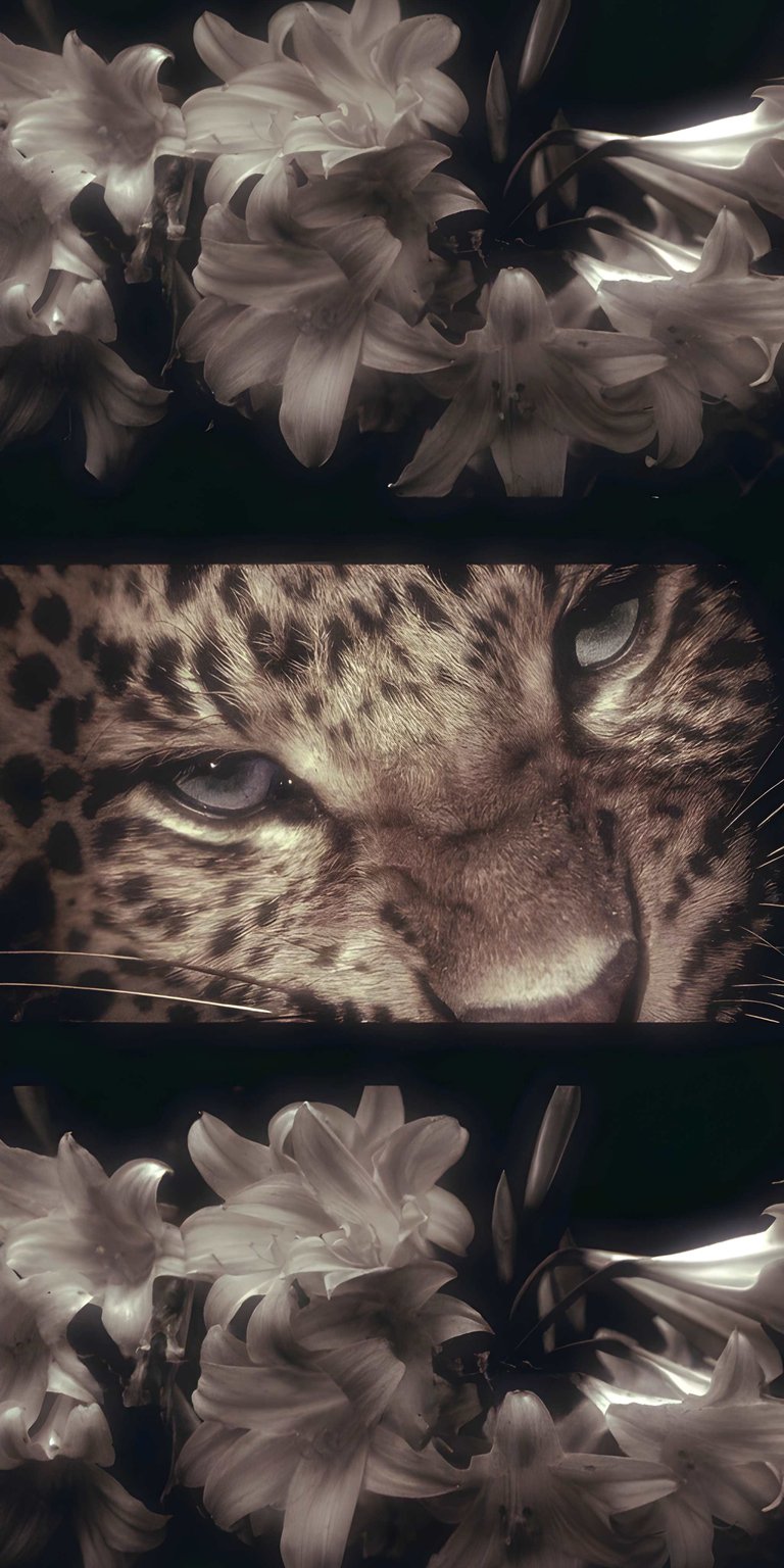 Get this unique leopard wallpaper for your iPhone, showcasing the beautiful blue eyes and striking fur pattern. This 4K wallpaper also includes a lily border.