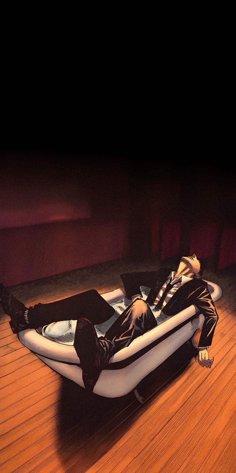 Download this striking L Lawliet 4K wallpaper for your iPhone, showcasing L resting in a unique armchair. The high-resolution wallpaper highlights his characteristic suit and tie attire, against a backdrop of contrasting shades.