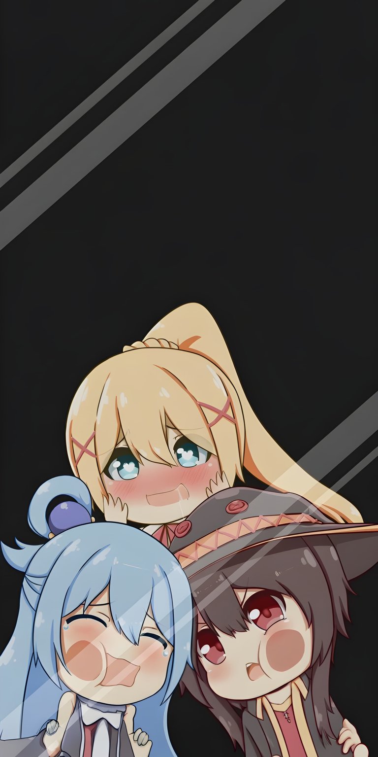 This 4K wallpaper features the Konosuba girls, capturing their distinct personalities for your iPhone! Aqua's cheerful demeanor, Megumin's signature hat, and Darkness's blush make this wallpaper pop.