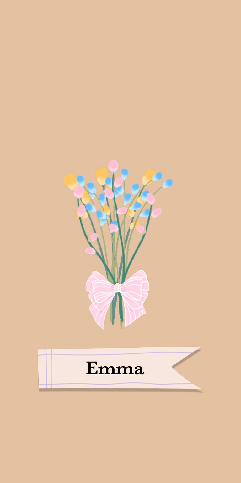 illustration flower wildflower daisy bouquet label ribbon bow name emma