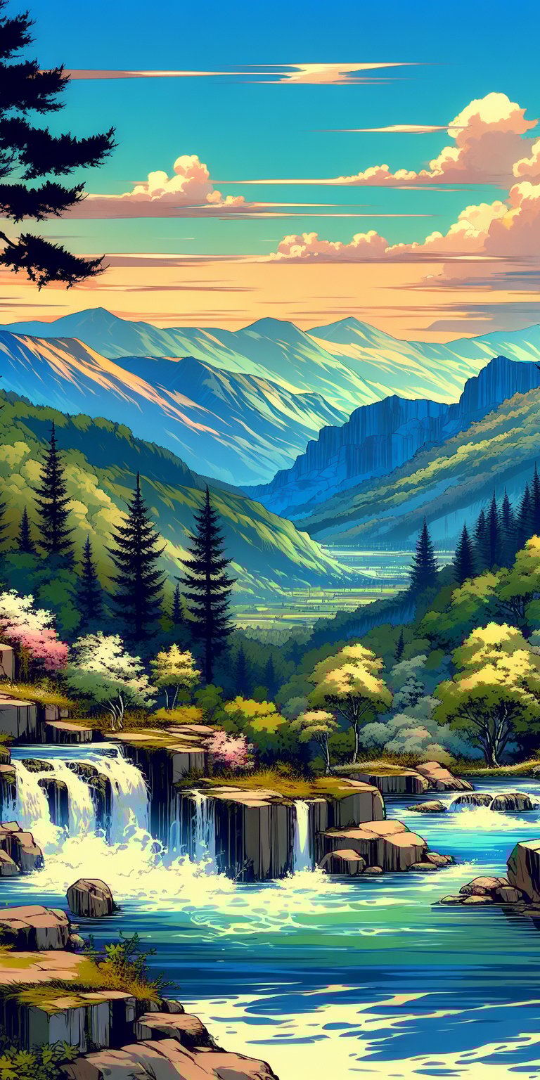 Beautiful landscape with waterfalls wallpaper