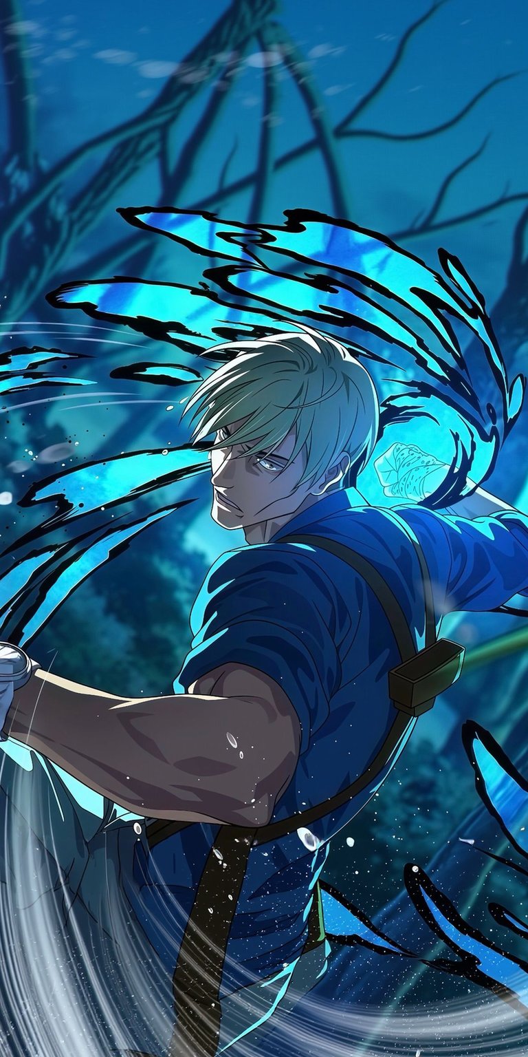 Get this amazing Sanji wallpaper for your iPhone, showcasing him with flowing water, vibrant blue hues, and intense energy in 4K resolution. This action-packed wallpaper highlights Sanji's strength and agility, making it a must-have wallpaper for any One Piece fan.