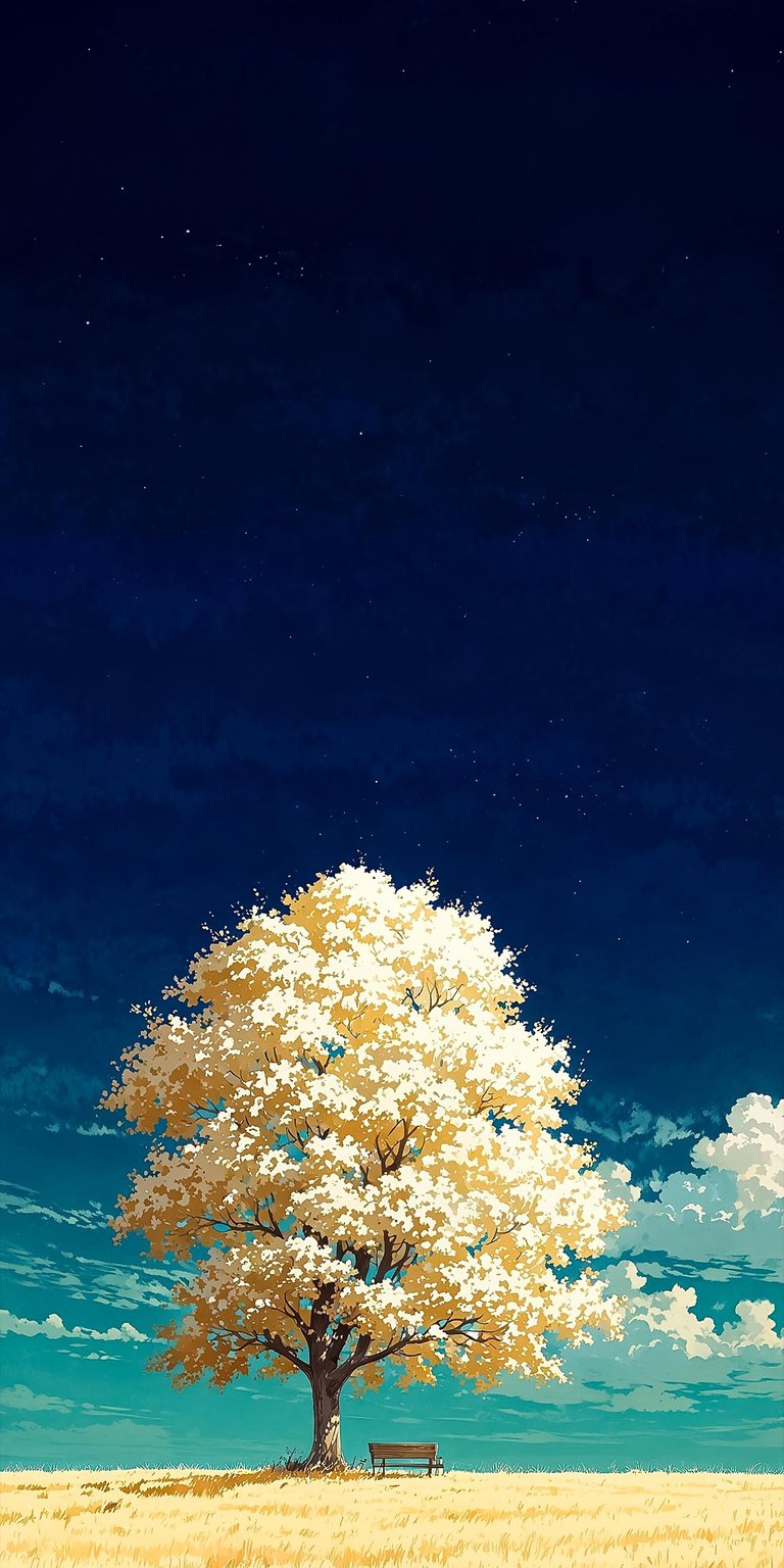 Japanese tree with a bench art iPhone wallpaper 4K