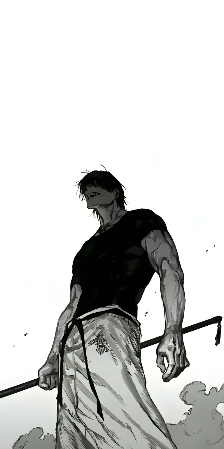 Get this high-quality Toji Fushiguro wallpaper in stunning 4K for your iPhone, showcasing his muscular physique and the flowing white pants. This wallpaper captures the intensity of Toji holding the staff.