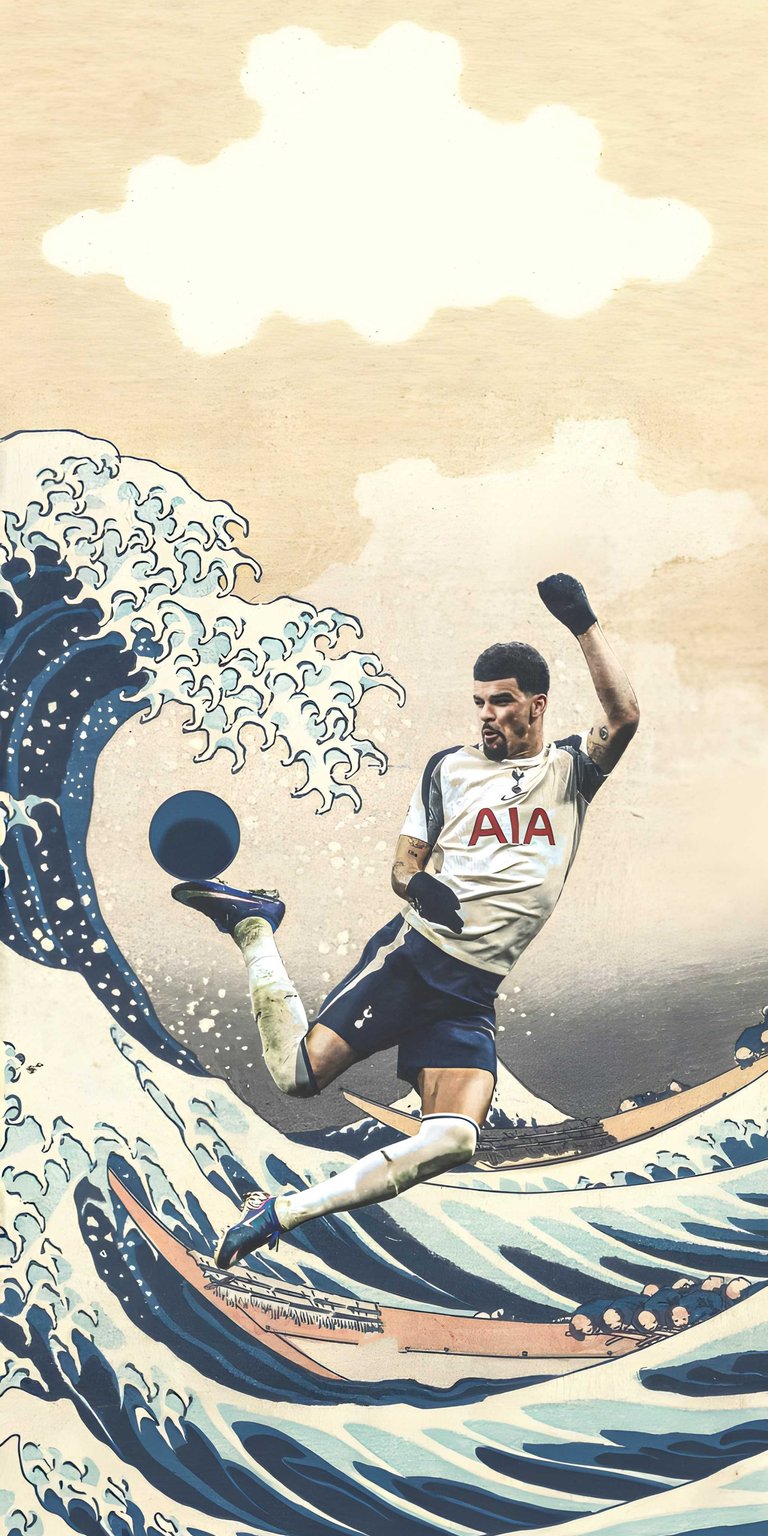 Dominic Solanke 4K wallpaper for iPhone featuring an illustrated wave scene with soft beige tones and deep blue motion. This aesthetic wallpapers style wallpaper uses artistic depth, dynamic movement, and an energetic mood to stand out on lock screens.