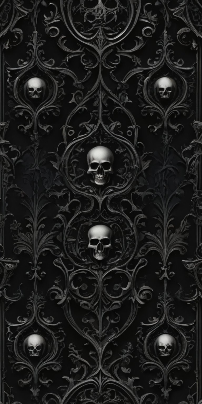 Black gate-like design with skulls aesthetic wallpapers iOS