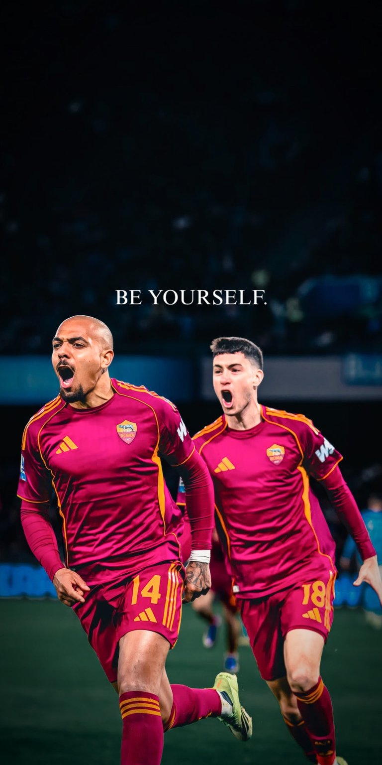 Roma Players 4K wallpaper featuring athletes from AS Roma in red kits under dramatic stadium lighting and strong shadow contrast. This Aesthetic wallpapers style wallpaper adds bold football energy to your iPhone lock screen and home screen.