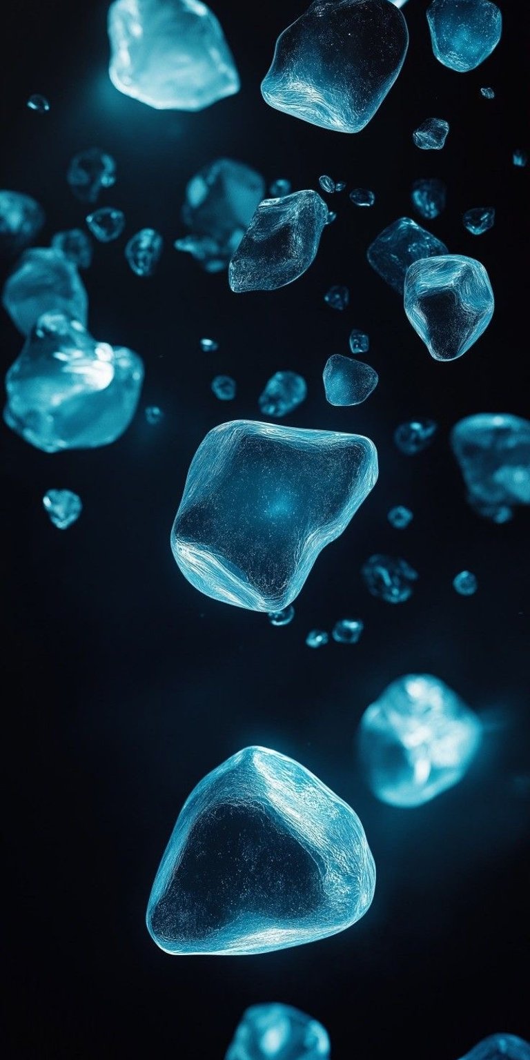 This mesmerizing 4K wallpaper showcases floating rocks in a captivating display for your iPhone. The rocks are illuminated with a soft, ethereal glow, creating a stunning visual experience as they drift through the dark background.