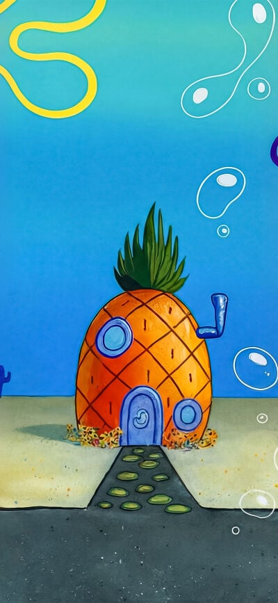 This Spongebob x Epstein 4K wallpaper features three houses. Get this matching wallpaper to use on your iPhone with 3 of your friends and see the full image when combined.