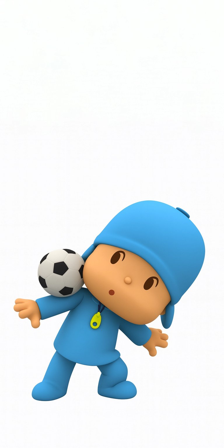 Download this vibrant Pocoyo 4K wallpaper for your iPhone, featuring the beloved cartoon character balancing a soccer ball on his shoulder. This delightful wallpaper showcases Pocoyo's bright blue outfit and distinctive yellow pendant.