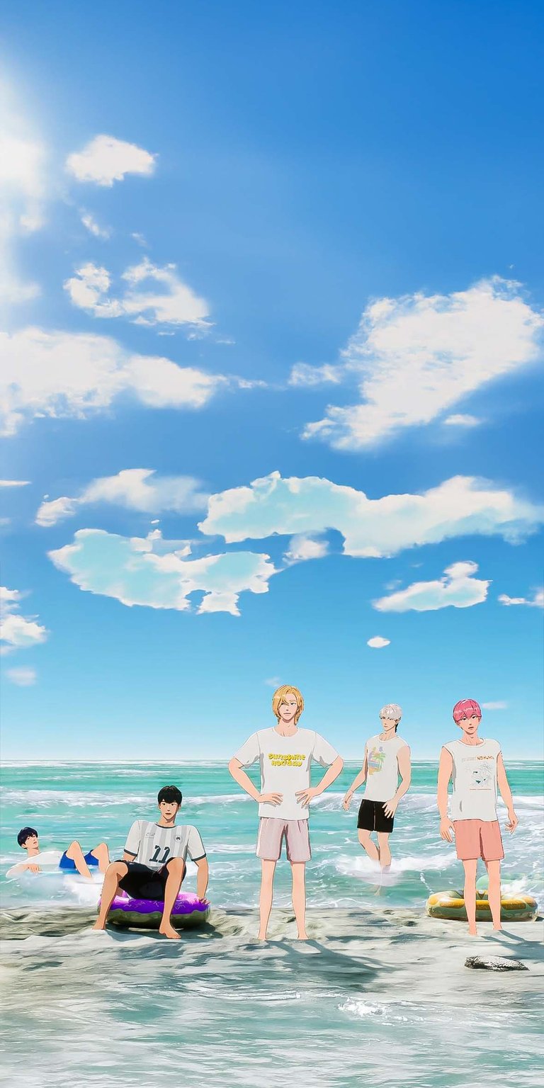 Kpop Demon Hunters Saja Boys on the beach wallpaper iOS