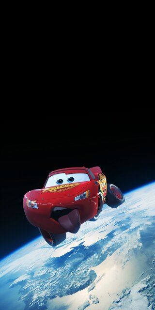 Lightning McQueen in space 3D wallpaper for iPhone