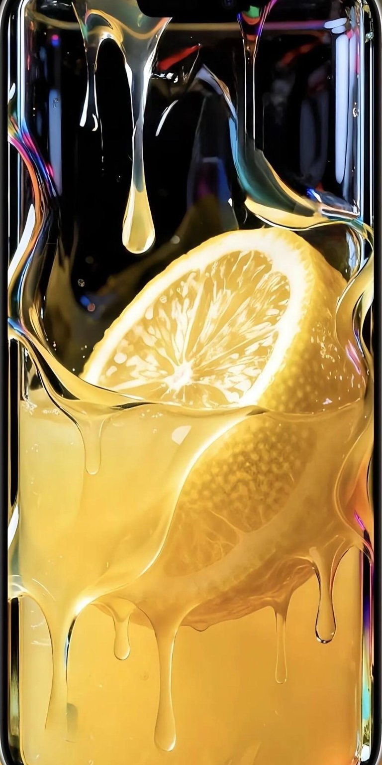 This 4K lemon wallpaper is perfect for your iPhone. The image features a juicy lemon slice suspended in liquid with dripping texture.