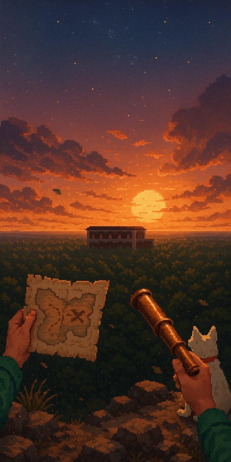 Minecraft Treasure Map and Spyglass pixel art iPhone wallpaper 4K