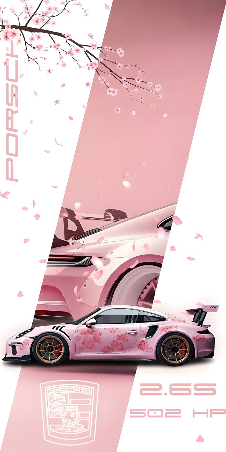 Decorate your iPhone with this unique 4K wallpaper featuring a pink Porsche adorned with cherry blossom sakura petals. This artistic wallpaper blends JDM-inspired floral aesthetics with high-end German automotive design for a soft, stylish look.