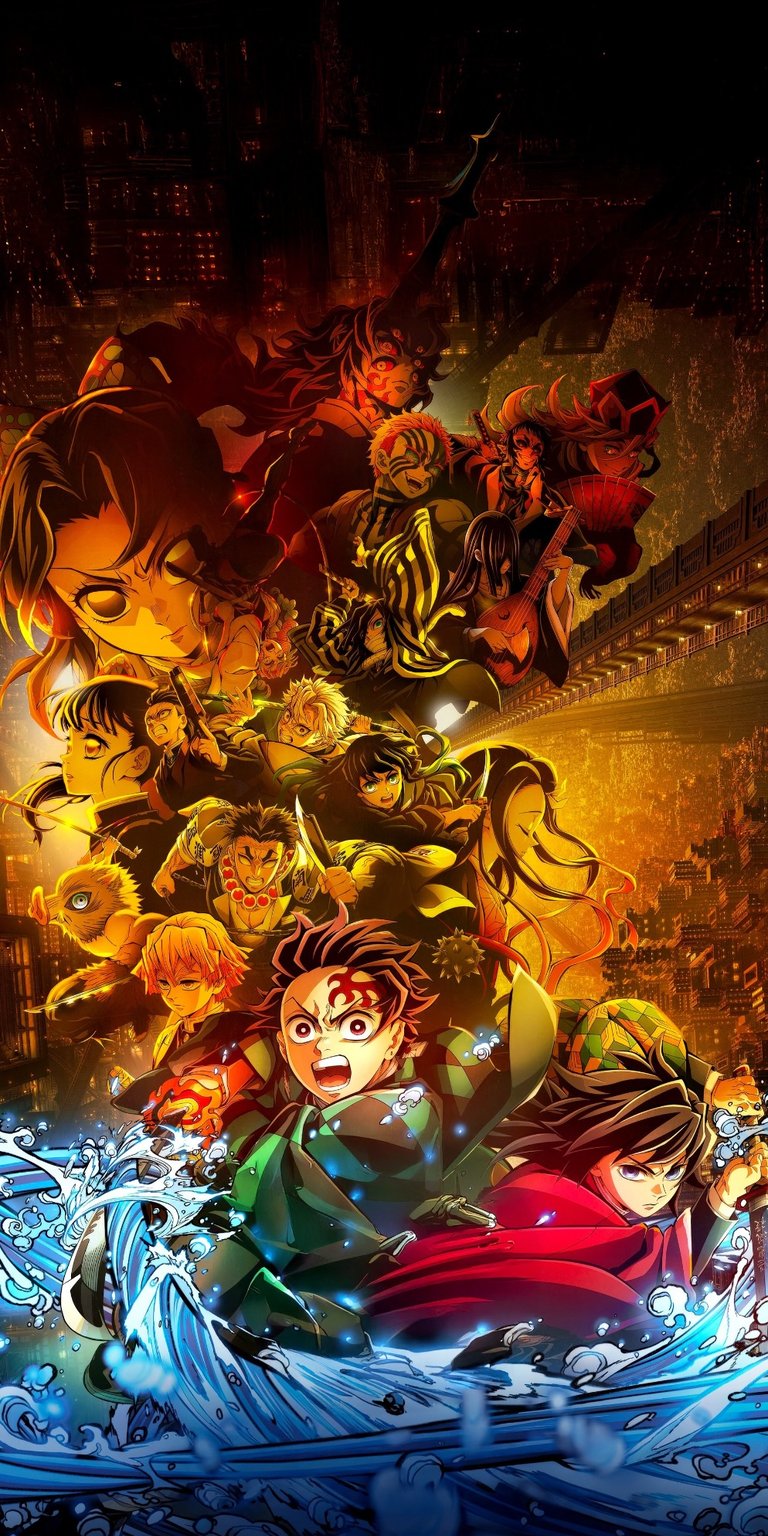 This stunning 4K wallpaper features Tanjiro Kamado alongside the powerful Hashira in a fiery, cinematic composition. Bring the intensity of the Demon Slayer Corps to your iPhone with this high-resolution live wallpaper showcasing vibrant orange embers and dynamic character poses.