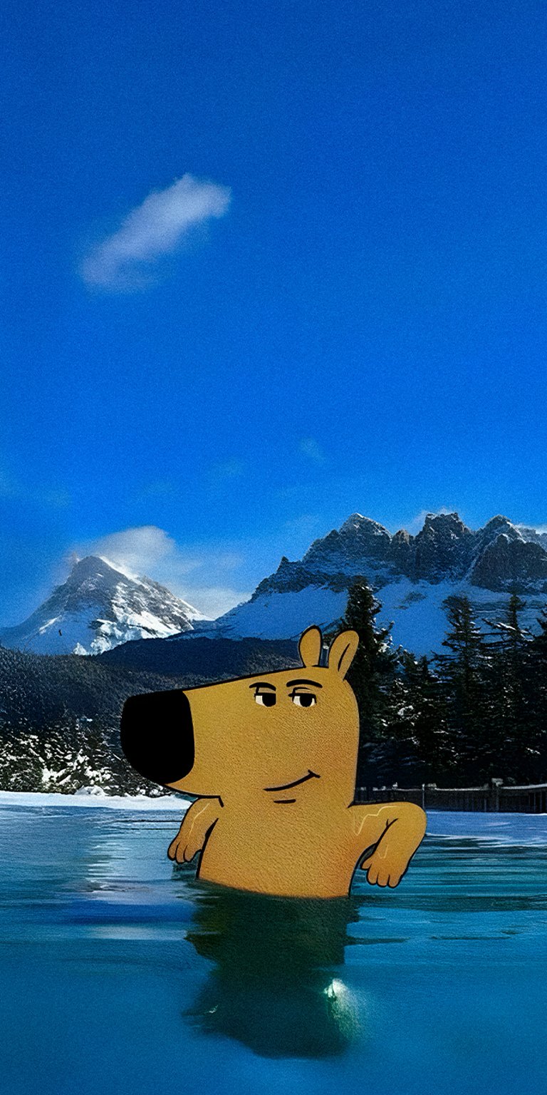 Chill guy relaxing on the cold lake wallpapers