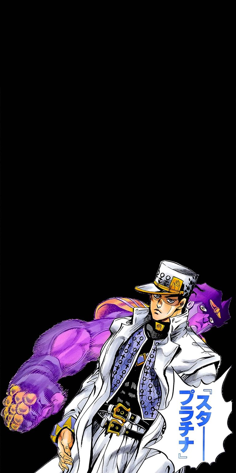 Jotaro and Star Platinum pose black background wallpaper
