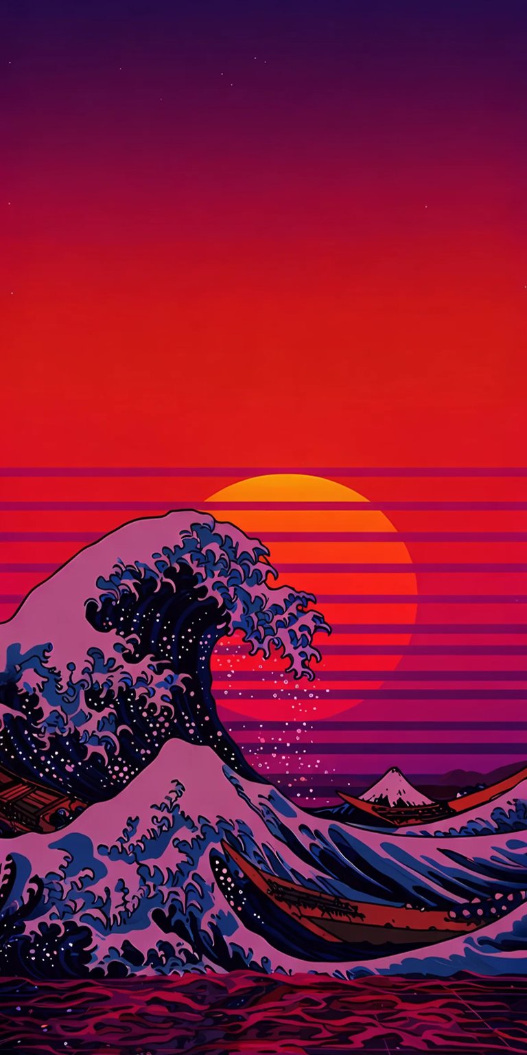 The Great Wave off Kanagawa pink iPhone wallpaper 4K