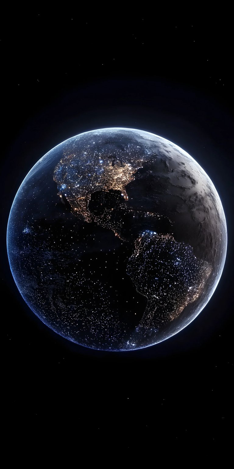 Download this stunning Earth 4K wallpaper for your iPhone, showcasing the planet with illuminated city lights against the dark expanse of space. The wallpaper highlights the textured surface of the continents and the delicate curve of the Earth's atmosphere.