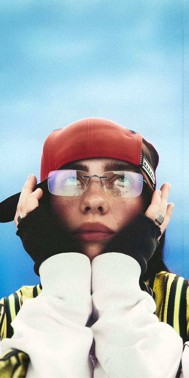 girl woman face sky red baseball hat goggles cap billie eilish