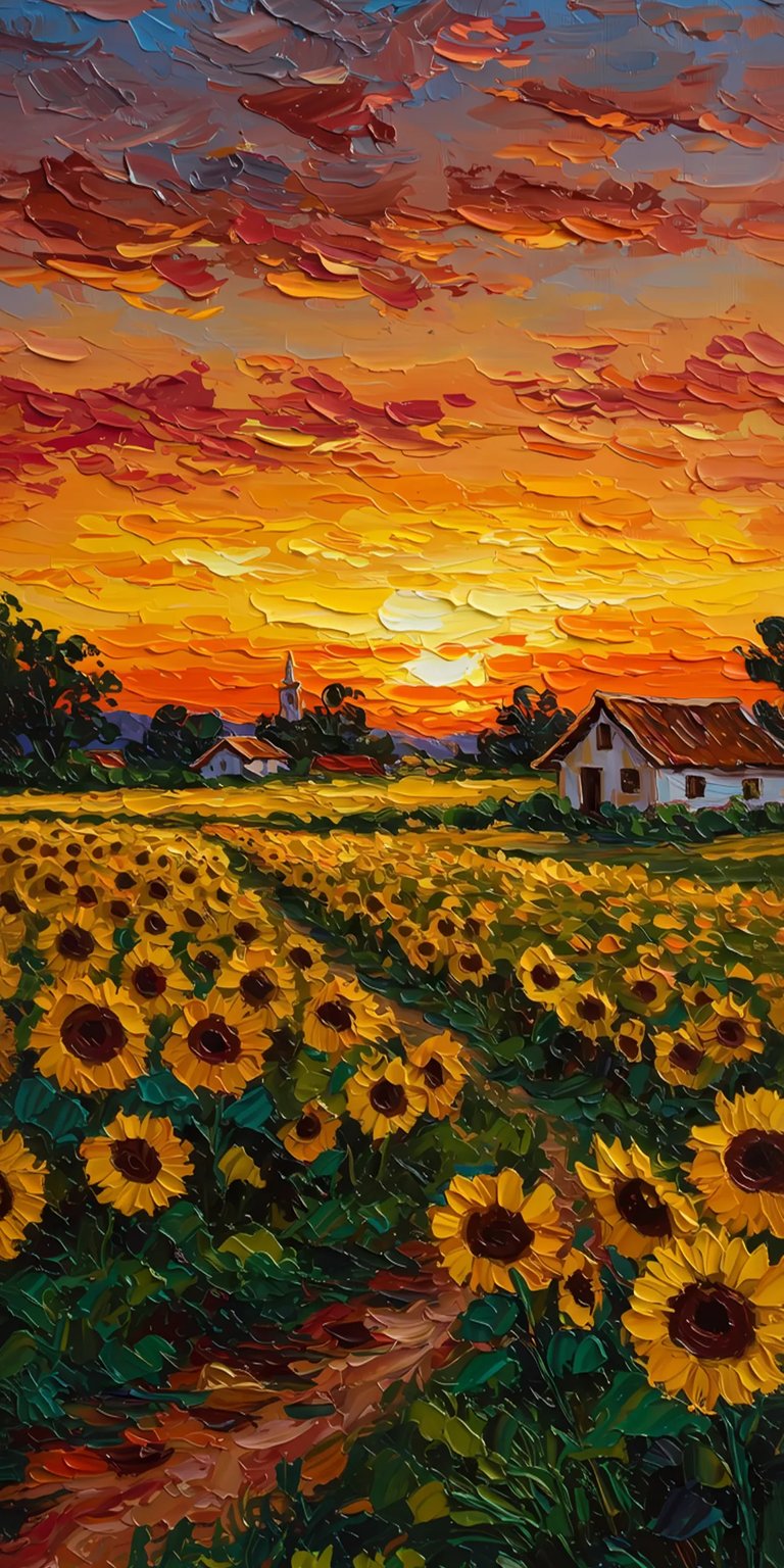 Sunflower field beautiful nature painting art iOS wallpaper 4K