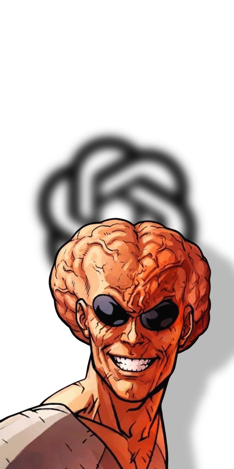 This official character wallpaper features the Invincible villain Angstrom Levy, characterized by his enlarged, brain-like skull. The design includes a unique blurred ChatGPT logo background, making it a perfect aesthetic wallpaper for tech fans.