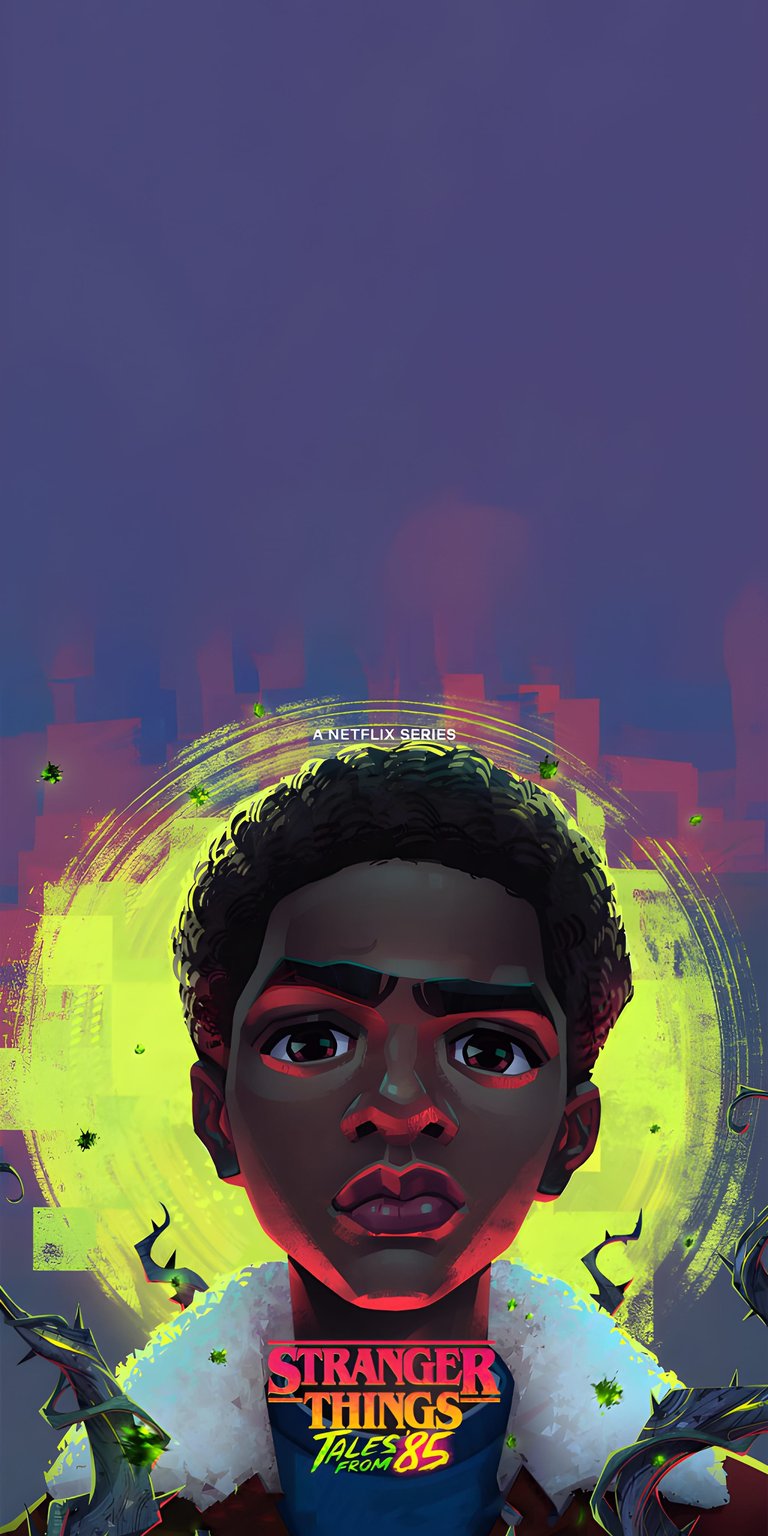 Lucas Sinclair 4K wallpaper featuring neon green halo lighting, bold facial shadows, and detailed digital illustration. This aesthetic wallpaper is optimized for iPhone lock screen and home screen, making the wallpaper visually sharp and vibrant.