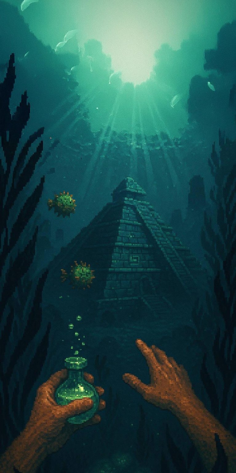 Minecraft Ocean Monument pixel art iPhone wallpaper 4K