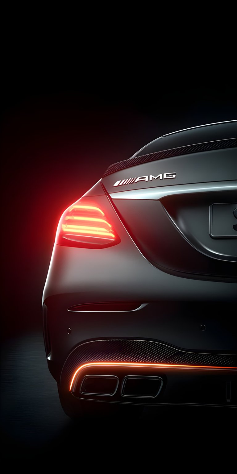 Enhance your iPhone with this high-contrast Mercedes-AMG E63 rear 4K wallpaper featuring sleek carbon fiber details. This OLED / AMOLED wallpaper showcases vibrant red LED lighting against a deep black background for a premium look.