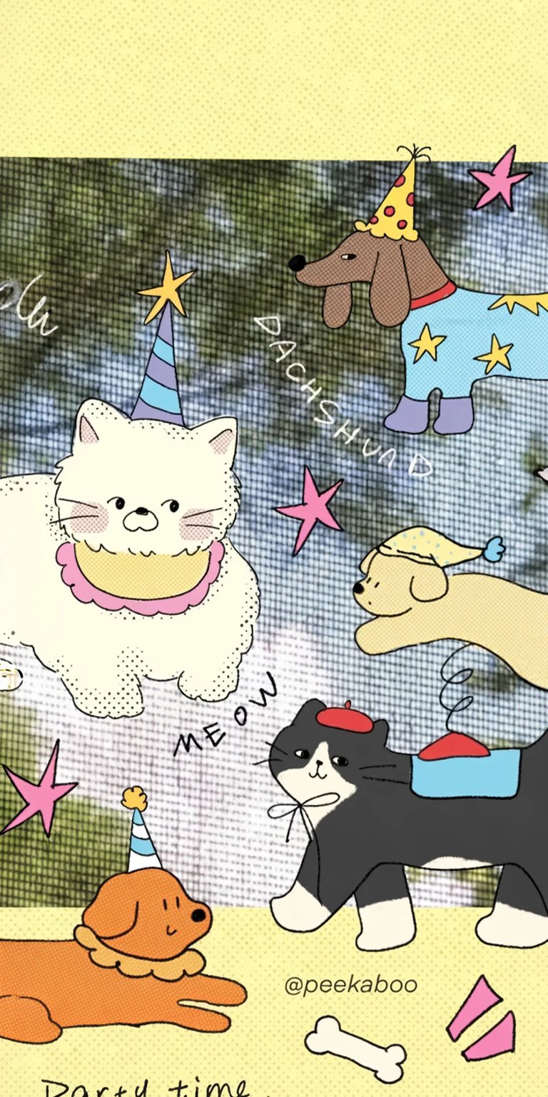 Cartoon cats and dogs party doodles iOS wallpaper HD