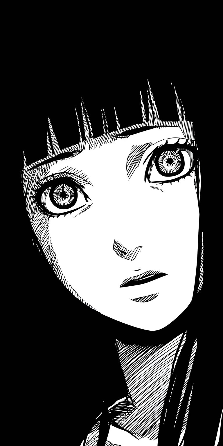 Download this stunning Hinata 4K wallpaper for your iPhone, showcasing her detailed eyes and expressive manga style. This black-and-white wallpaper captures her essence beautifully.
