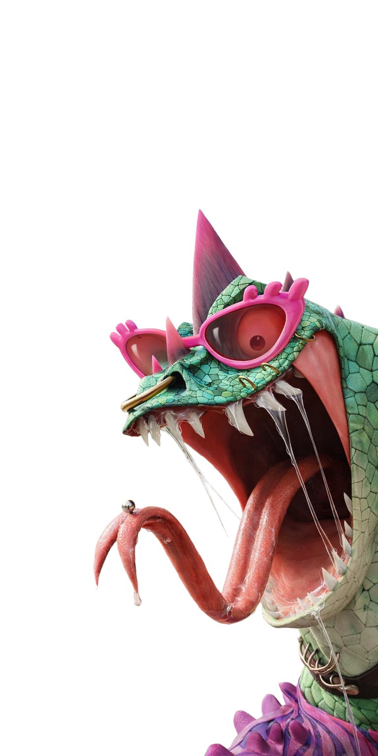 Download this GOAT Movie Modo wallpaper in 4K for your iPhone, featuring a cool reptile with pink sunglasses. Check out the scales, spiky horn and the silver tongue ring on this sassy wallpaper!