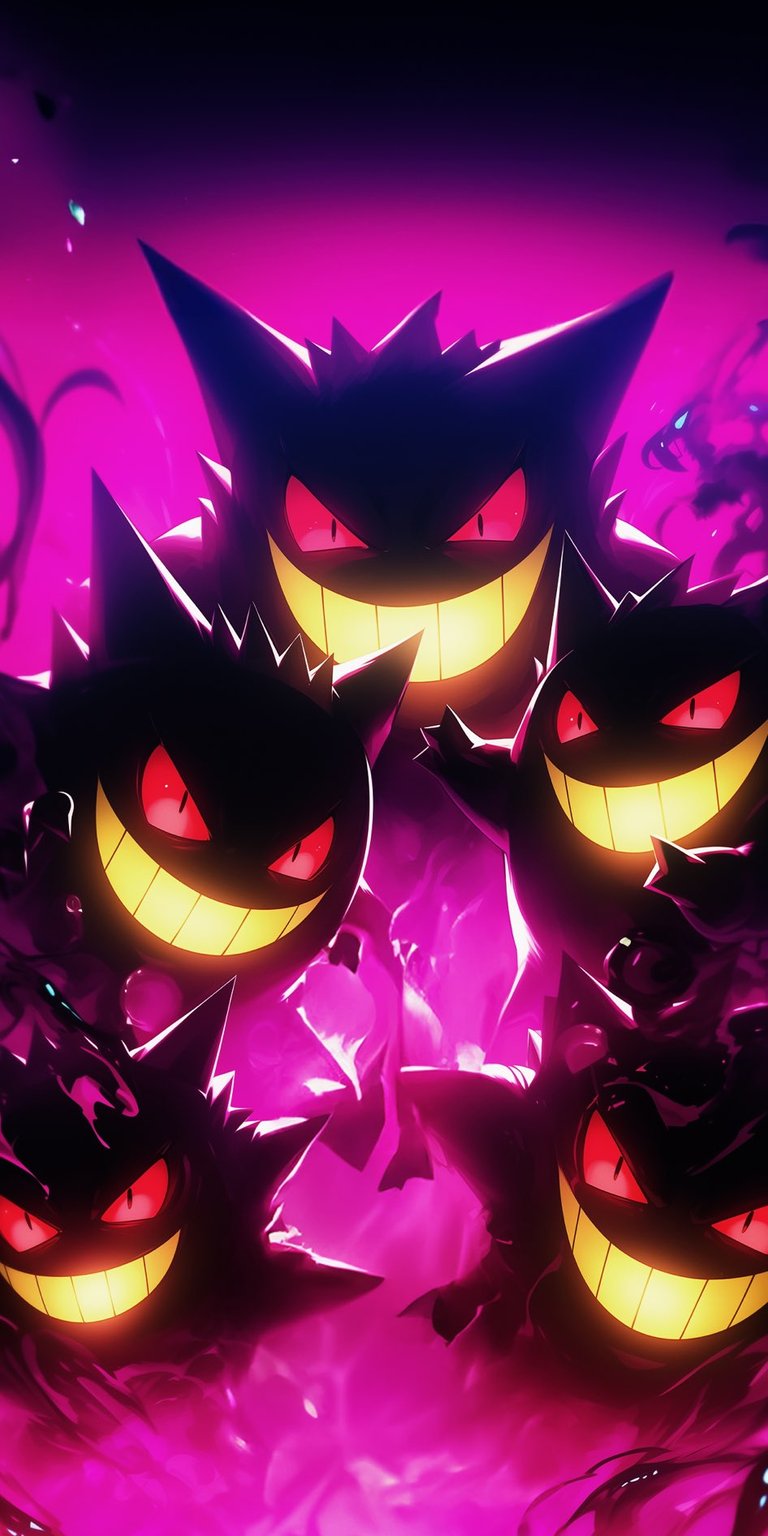 Spooky Gengars with scary smiles pink and black background wallpaper